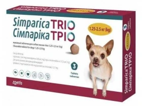 Simparica (Сімпарика) TRIO Таблетки від глистів, бліх та кліщів для собак 1,25-2,5 кг