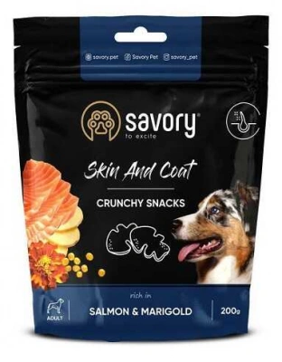 Savory (Сейворі) Crunchy Snacks Skin & Coat Salmon & Marigolds Хрумкі ласощі для здоров'я шкіри та шерсті у собак з лососем та чорнобривцями