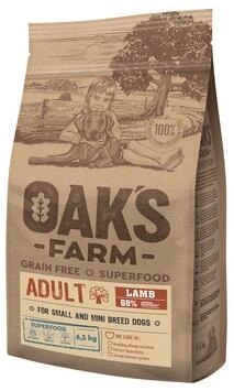 Oaks Farm (Оакс Фарм) Grain Free Adult Small & Mini Breed Dogs Lamb Сухий беззерновий корм для дорослих собак дрібних порід з ягням