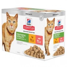 Hills (Хіллс) Mature Adult 7+ Senior Vitality Combipack Chicken & Salmon Вологий корм з куркою та лососем для зрілих котів та кішок від 7 років, шматочки в соусі