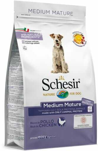 Сухий монопротеїновий корм Schesir для літніх собак средніх порід