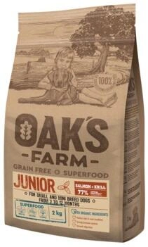 Oaks Farm (Оакс Фарм) Grain Free Junior Small & Mini Breed Dogs Salmon & Krill Сухий беззерновий корм для цуценят і молодих собак дрібних порід з лососем та крилем