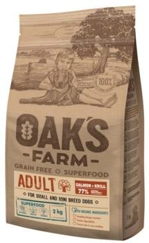 Oaks Farm (Оакс Фарм) Grain Free Adult Small & Mini Breed Dogs Salmon & Krill Сухий беззерновий корм для дорослих собак дрібних порід з лососем і крилем