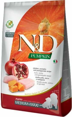 Farmina (Фарміна) N&D Pumpkin Grain Free Puppy Medium & Maxi Chicken & Pomegranate Беззерновий сухий корм з куркою, гарбузом і гранатом для цуценят середніх і великих порід
