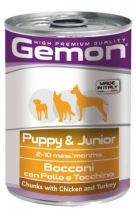 Gemon (Гемон) Wet Dog Puppy & Junior Консервований корм для цуценят у формі шматочків з куркою та індичкою img