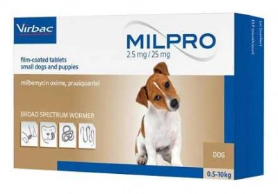 Milpro (Милпро) Таблетки от глистов для щенков и собак мелких пород весом от 0,5 до 5 кг, 4 таб