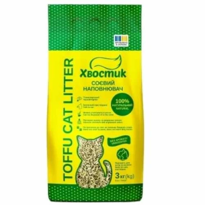 Хвостик Toffu Cat Litter Unscented 3 кг Соєвий наповнювач без аромату для котячого туалету