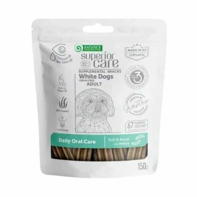 Natures Protection (Натур Протекшн) Superior Care White Dogs Adult Daily Oral Care Grain Free Insects Беззернові ласощі з протеїном комах для зубів і ясен собак з білою шерстю
