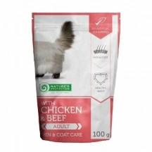 Natures Protection (Натур Протекшн) Cat Adult Skin & Сoat Care Chicken & Beef Вологий корм з куркою і яловичиною для здоров'я шкіри та шерсті котів і кішок img
