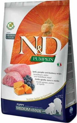 Farmina (Фарміна) N&D Pumpkin Grain Free Puppy Medium & Maxi Lamb & Blueberry Беззерновий сухий корм з ягням, гарбузом і чорницею для цуценят середніх і великих порід