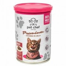 Pet Chef (Пет Шеф) Cat Adult Chunks in Jelly Beef Вологий корм з яловичиною в желе для дорослих котів і кішок img