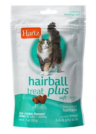 Hartz (Хартц) Hairball Treat Plus Soft Chews Лакомство для выведения шерсти для кошек и котят Жевательные сердечки со вкусом курицы