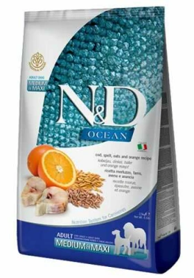 Farmina (Фарміна) N&D Ocean Low Grain Dog Adult Medium & Maxi Cod & Orange Низькозерновий сухий корм з тріскою й апельсином для дорослих собак середніх і великих порід