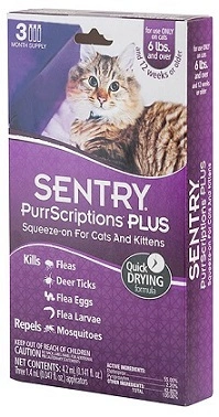 Sentry (Сентрі) PurrScriptions Краплі на холку від бліх та кліщів для котів від 2,2 кг 1,4 мл, 3 шт/уп