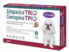 Simparica (Сімпарика) TRIO Таблетки від глистів, бліх та кліщів для собак 2,5-5 кг