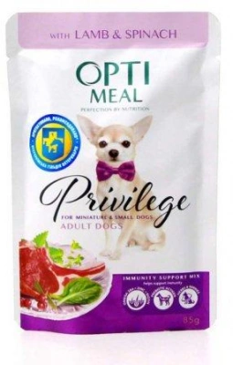 Вологий корм Оптима для собак OPTIMEAL з ягням і шпинатом 85 гр