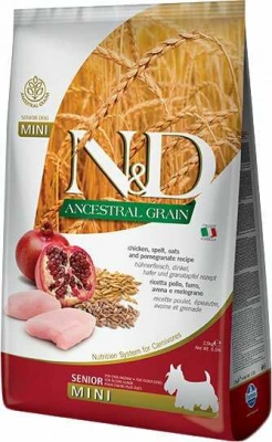 Farmina (Фарміна) N&D Low Grain Senior Mini Chicken & Pomegranate Низькозерновий сухий корм з куркою та гранатом для собак дрібних порід старше 7 років