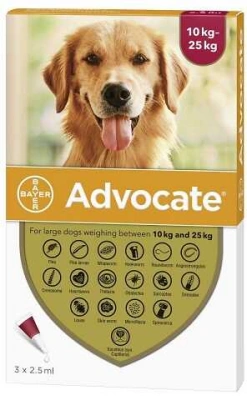 Advocate (Адвокат) Краплі від бліх, вошей, кліщів та гельмінтів для собак 10-25 кг 3 шт