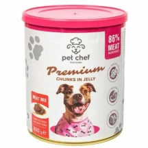 Pet Chef (Пет Шеф) Dog Adult Chunks in Jelly Meat Mix Вологий корм зі шматочками м'яса в желе для дорослих собак різних порід img