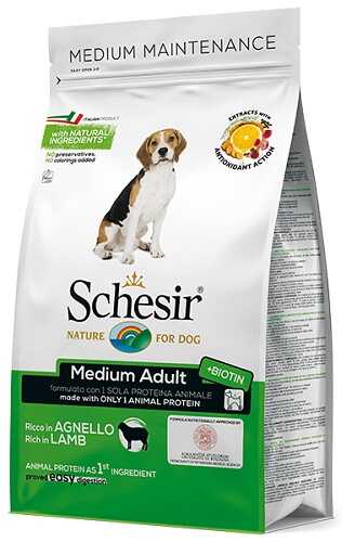 Сухой монопротеиновый корм Schesir для взрослых собак средних пород с ягненком