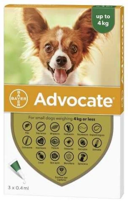 Advocate (Адвокат) Противопаразитарные капли для собак от блох, вшей, клещей и гельминтов до 4 кг 3 шт