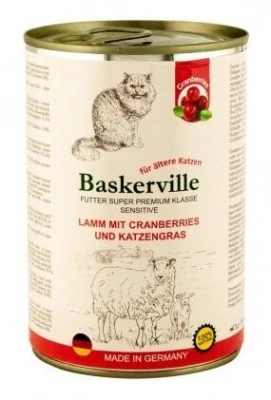 Baskerville (Баскервіль) Sensitive Беззернові консерви для котів та кішок з ягнятком та журавлиною