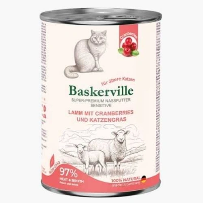 Baskerville (Баскервіль) Super Premium Cat Senior Sensitive Lamb & Cranberry Беззернові консерви з ягням і журавлиною для літніх котів з чутливим травленням