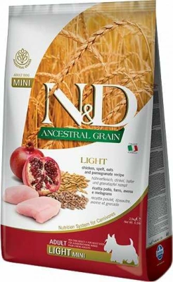 Farmina (Фарміна) N&D Low Grain Mini Adult Light Chicken & Pomegranate Низькозерновий дієтичний корм з куркою та гранатом для собак дрібних порід із зайвою вагою