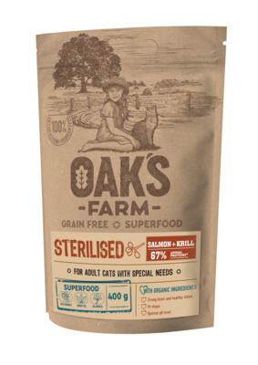 Сухий корм Oaks Farm Grain Free Sterilised Adult Cat Salmon & Krill