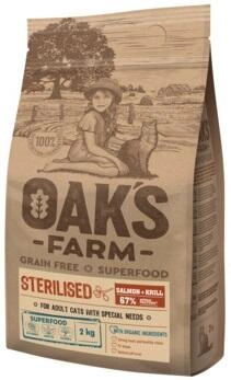 Oaks Farm (Оакс Фарм) Sterilised Adult Cat Salmon & Krill Сухий беззерновий корм для стерилізованих котів і кішок з лососем та крилем