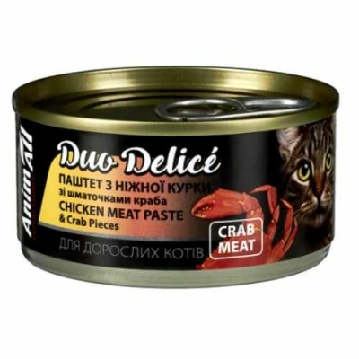 AnimAll (ЕнімАлл) Duo Delice Cat Adult Chicken Paste & Crab Pieces М'ясна паста із курки зі шматочками краба для дорослих котів і кішок