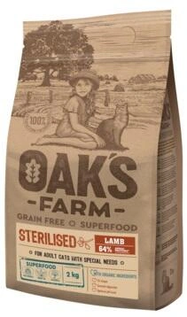 Oaks Farm (Оакс Фарм) Сухий беззерновий корм для стерилізованих котів і кішок з ягням