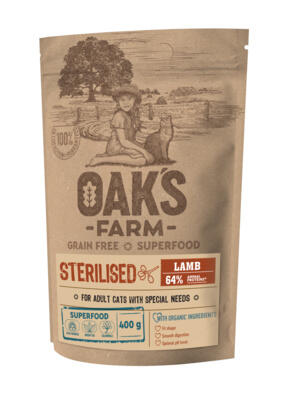 Сухий корм Oaks Farm Grain Free Sterilised Adult Cat Lamb