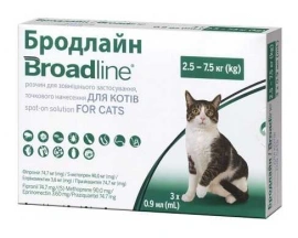 Broadline (Бродлайн) Spon-On Краплі на холку від бліх, кліщів та глистів для котів та кішок, 2,5-7,5 кг