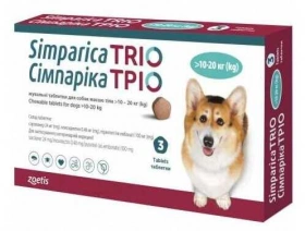 Simparica (Сімпарика) TRIO Таблетки від глистів, бліх та кліщів для собак 10-20 кг