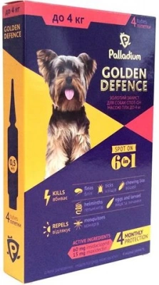 Palladium (Паладіум) Golden Defence Краплі на холку від паразитів для собак до 4 кг