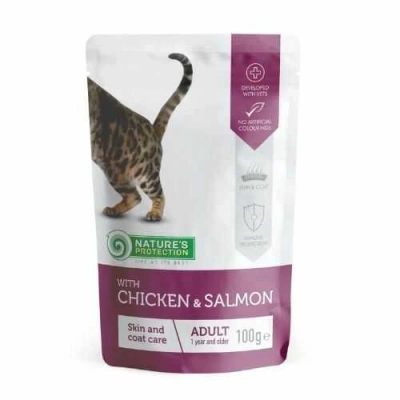 Natures Protection (Натур Протекшн) Cat Adult Skin & Сoat care Chicken & Salmon Вологий корм з куркою і лососем для підтримки здоров'я шкіри і шерсті дорослих котів і кішок