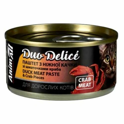 AnimAll (ЕнімАлл) Duo Delice Cat Adult Duck Paste & Crab Pieces М'ясна паста із качки зі шматочками краба для дорослих котів і кішок