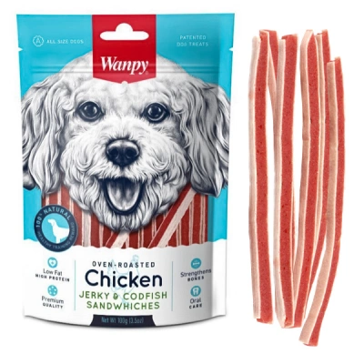 Wanpy (Ванпі) Dog Chicken Jerky & Codfish Sandwiches Ласощі сендвічі з куркою та тріскою для собак