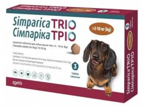 Simparica (Сімпарика) TRIO Таблетки від глистів, бліх та кліщів для собак 5-10 кг