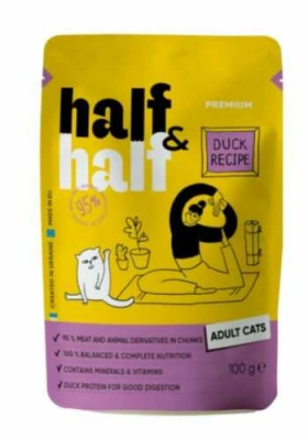 Half & Half (Халф енд Халф) Cat Adult pouch Вологий корм з качкою у соусі для дорослих котів і кішок