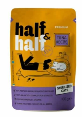 Half & Half (Халф енд Халф) Cat Adult Sterelized pouch Вологий корм з тунцем у соусі для стерилізованих котів і кішок