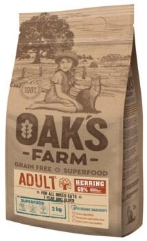 Oaks Farm (Оакс Фарм) Grain Free Adult Cat Herring Сухий беззерновий корм для дорослих котів і кішок з оселедцем
