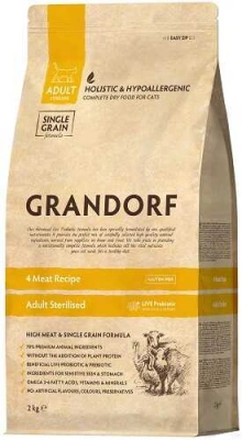 Grandorf (Грандорф) Live Probiotics 4 Meat Recipe Sterilized 8 кг Беззерновий гіпоалергенний корм 4 вида м'яса для стерилізованих котів і кішок з пробіотиками