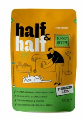 Half & Half (Халф енд Халф) Cat Adult Sterelized pouch Вологий корм з індичкою в желе для стерилізованих котів і кішок