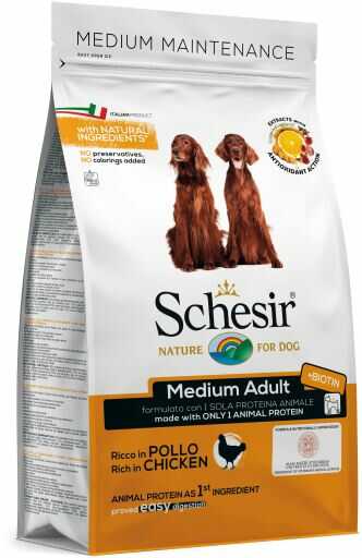 Сухой монопротеиновый корм Schesir для взрослых собак средних пород