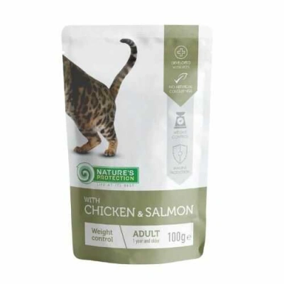 Natures Protection (Натур Протекшн) Cat Adult Weight control Chicken & Salmon Вологий корм з куркою і лососем для котів і кішок, схильних до зайвої ваги
