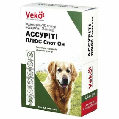 Veko (Веко) Ассуріті Плюс Спот Он Краплі на холку від бліх, кліщів і гельмінтів длясобак вагою 10-25 кг