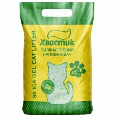 Хвостик Silica Gel Cat Litter Green Large Crystals 15 л Силікагелевий наповнювач із зеленими гранулами великої фракції