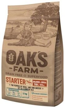 Oaks Farm (Оакс Фарм) Grain Free Starter Small & Mini Breed Puppies Salmon & Krill Сухий беззерновий корм для цуценят до 4 місяців з лососем